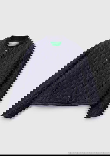  Kadın Lacivert Viskoz Karışımlı Denim Efekkli Kapitone Mont