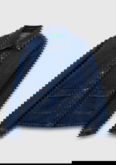  Kadın Koyu Mavi %100 Pamuk Cepli Düğmeli Oversize Denim Ceket