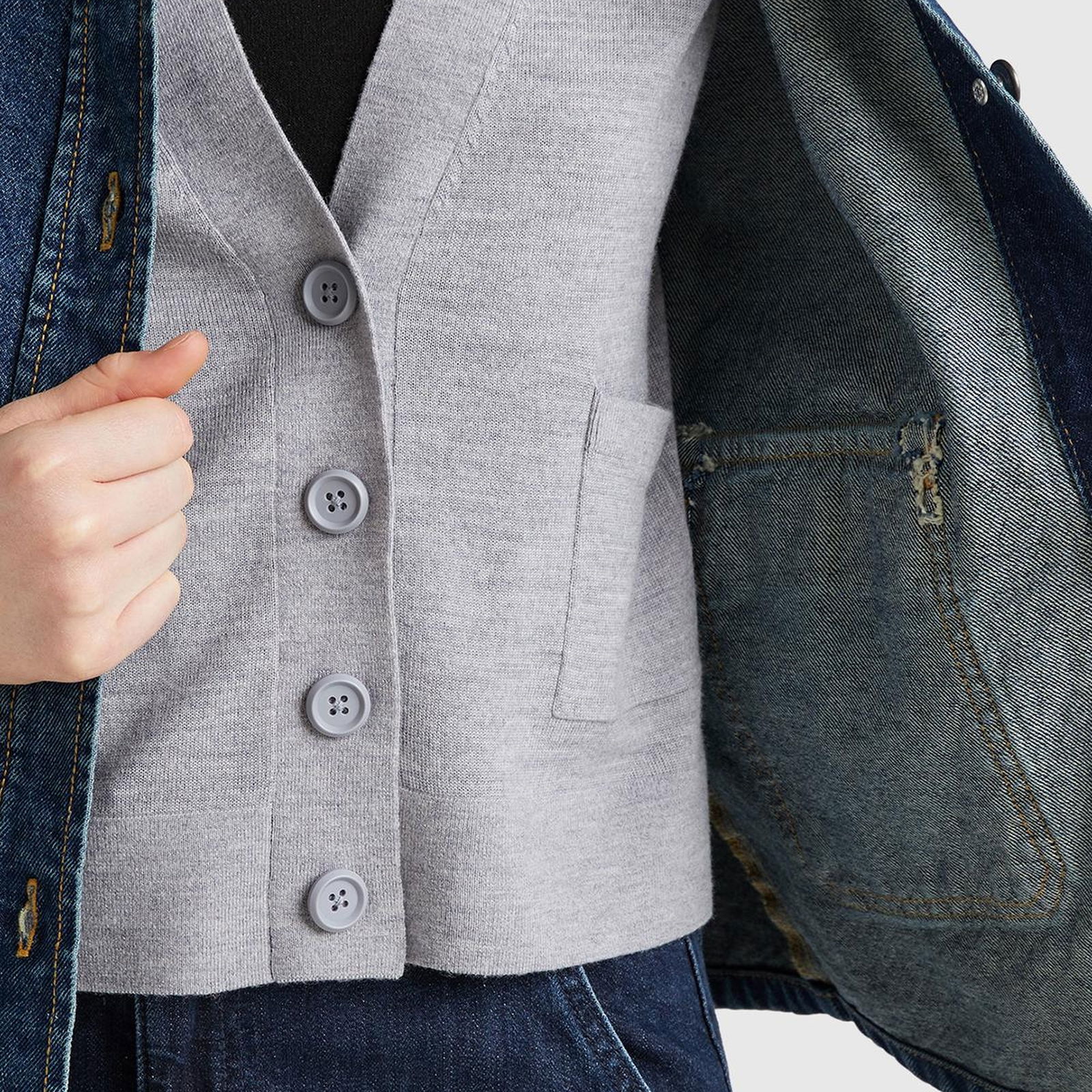 Kadın Koyu Mavi %100 Pamuk Cepli Düğmeli Oversize Denim Ceket