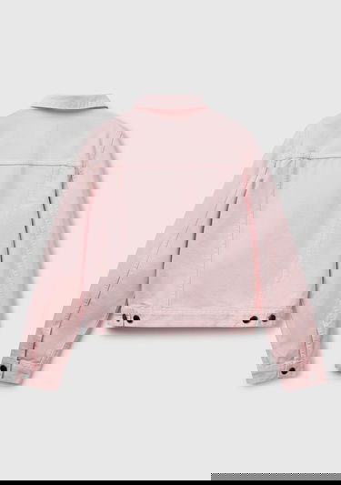  Kadın Pembe %100 Pamuk Yanları Cepli Straight Fit Denim Ceket
