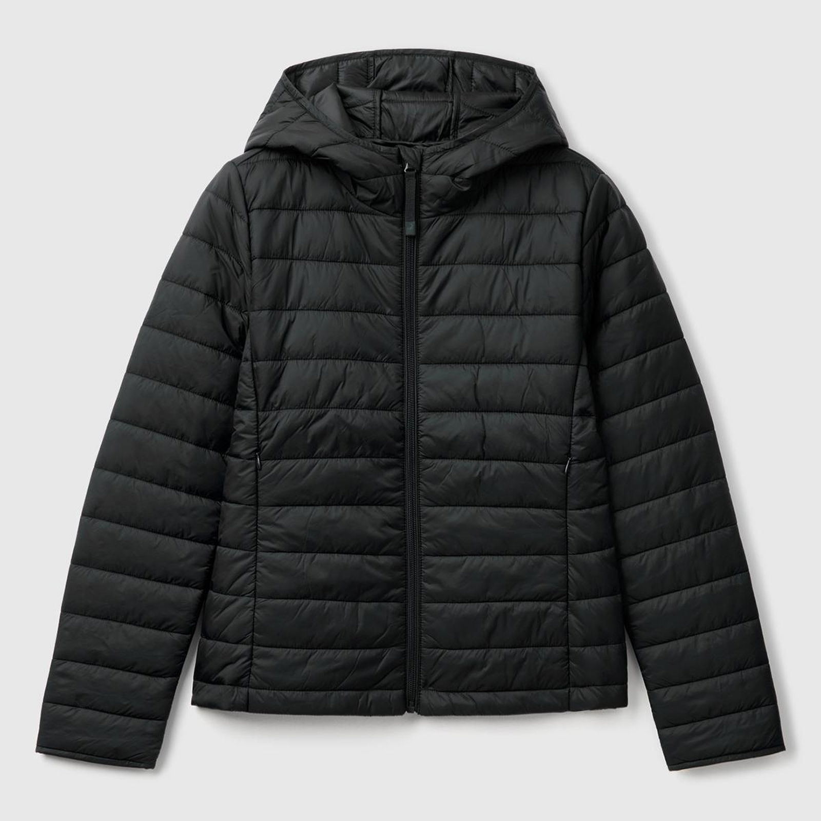 Kadın Siyah Polyester Dolgulu Feramuarlı Kapüşonlu Slim Fit Puffer Mont