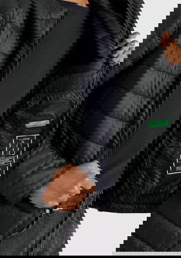  Kadın Siyah Polyester Dolgulu Feramuarlı Kapüşonlu Slim Fit Puffer Mont