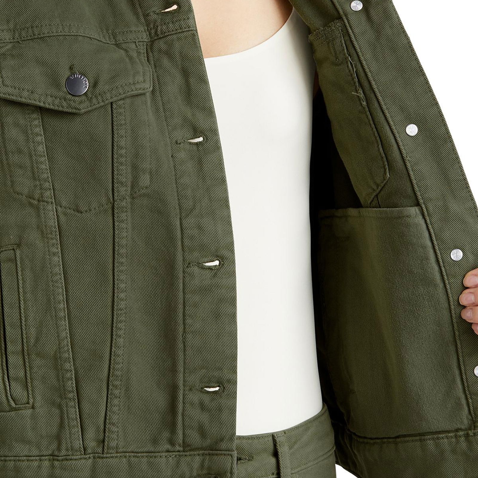 Kadın Soluk Yeşil %100 Pamuk Yanları Cepli Straight Fit Denim Ceket
