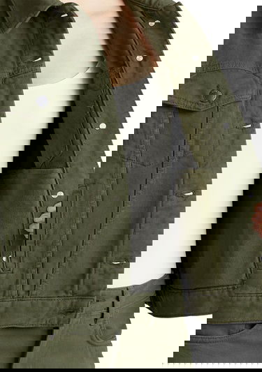  Kadın Soluk Yeşil %100 Pamuk Yanları Cepli Straight Fit Denim Ceket