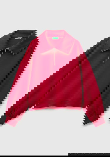  Kadın Bordo Modal Karışımlı Yarım Fermuarlı Polo Yaka Sweatshirt