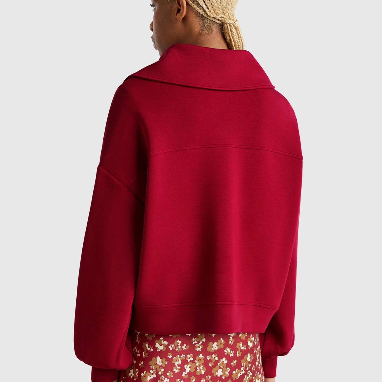 Kadın Bordo Modal Karışımlı Yarım Fermuarlı Polo Yaka Sweatshirt