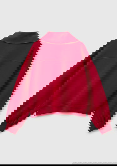  Kadın Bordo Modal Karışımlı Yarım Fermuarlı Polo Yaka Sweatshirt