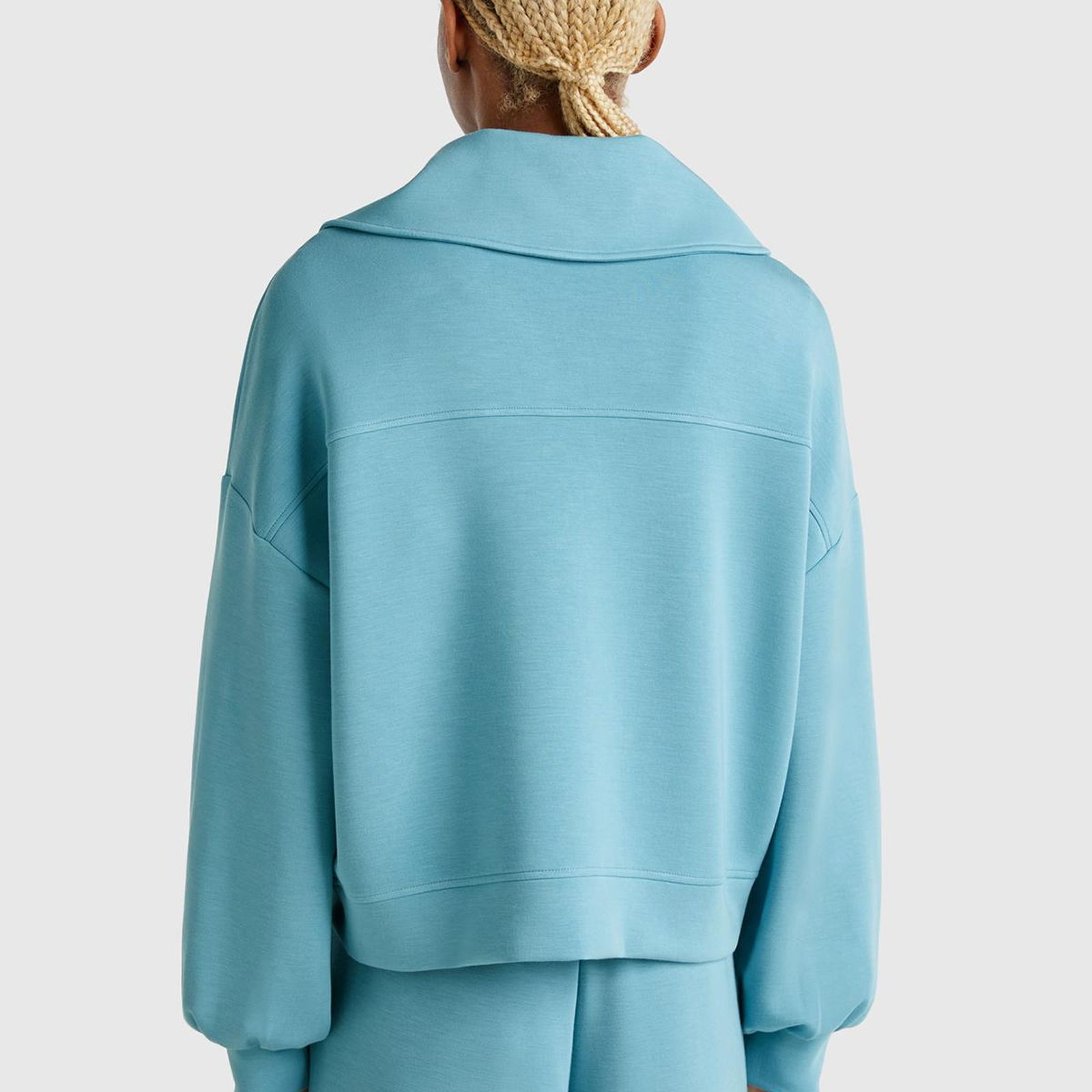 Kadın Mavi Modal Karışımlı Yarım Fermuarlı Polo Yaka Sweatshirt
