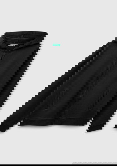  Kadın Siyah Logo Baskı Detaylı Kapüşonlu Relax Fit Sweatshirt