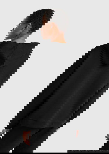  Kadın Siyah Logo Baskı Detaylı Kapüşonlu Relax Fit Sweatshirt