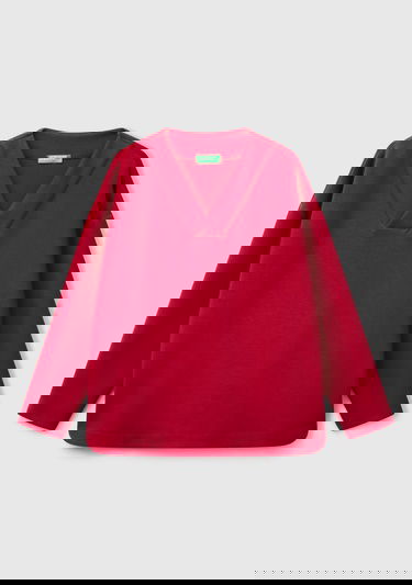  Kadın Bordo Modal Karışımlı V Yaka Uzun Kollu Sweatshirt