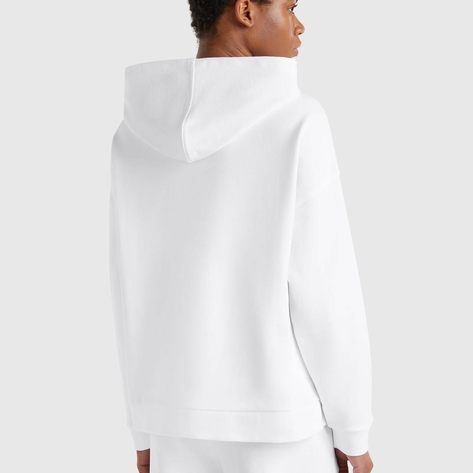 Kadın Beyaz Logo Baskı Detaylı Kapüşonlu Relax Fit Sweatshirt