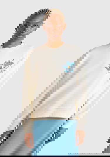  Kadın Krem Koton Karışımlı Çiçek Desenli Sweatshirt