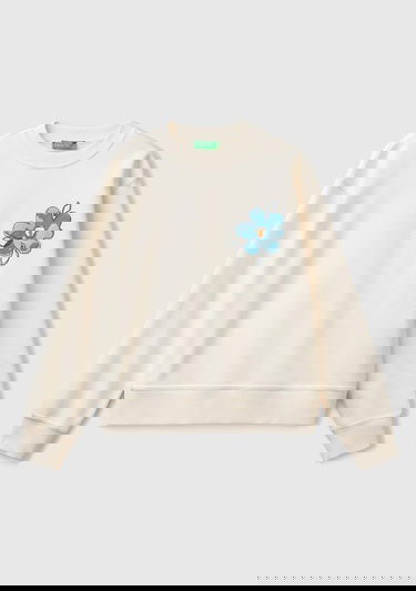  Kadın Krem Koton Karışımlı Çiçek Desenli Sweatshirt