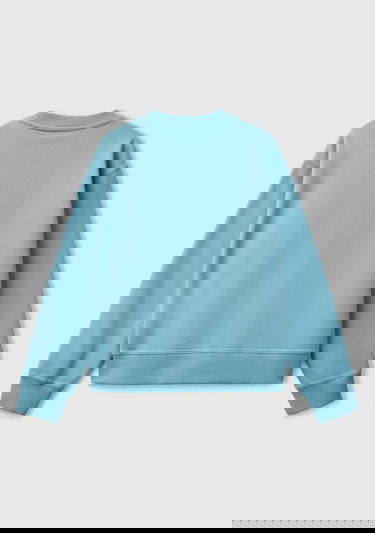  Kadın Mavi Koton Karışımlı Çiçek Desenli Sweatshirt
