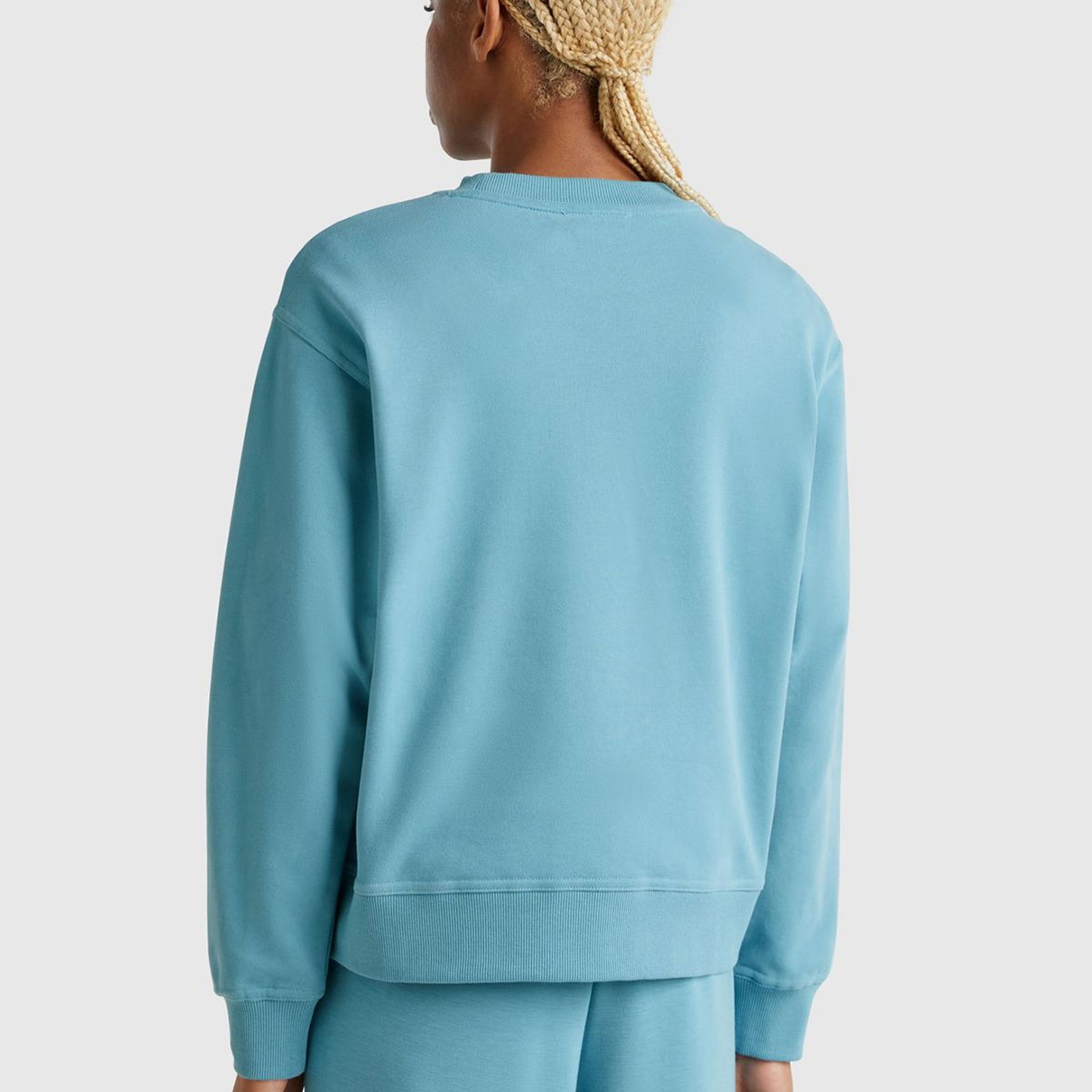 Kadın Mavi Koton Karışımlı Çiçek Desenli Sweatshirt