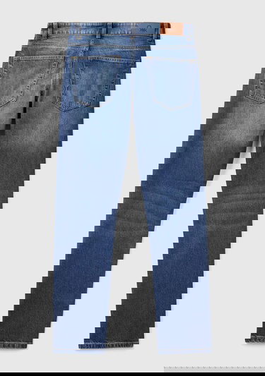  Erkek Koyu Mavi Pamuk Karışımlı Arkası Logo Etiketli Cepli Slim Fit Denim Pantolon