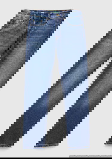 Erkek Koyu Mavi Pamuk Karışımlı Arkası Logo Etiketli Cepli Slim Fit Denim Pantolon