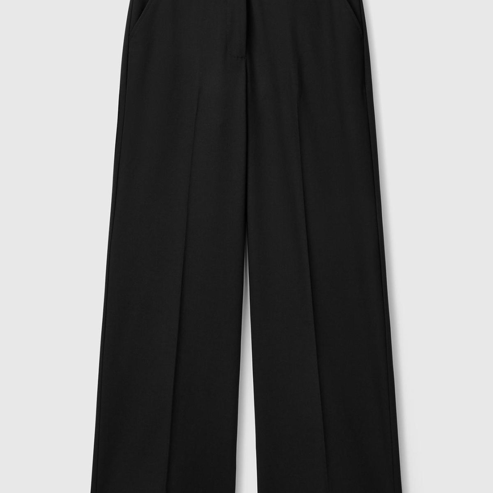 Kadın Siyah Streç Kumaşlı Yüksek Bel Wide Leg Pantolon