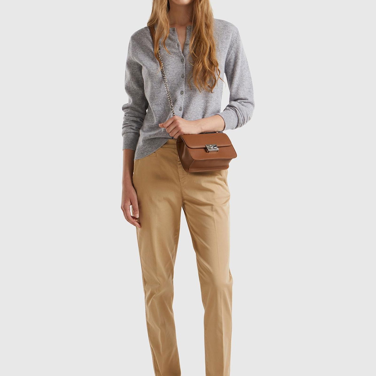 Kadın Bej Elastanlı Basic Chino Pantolon