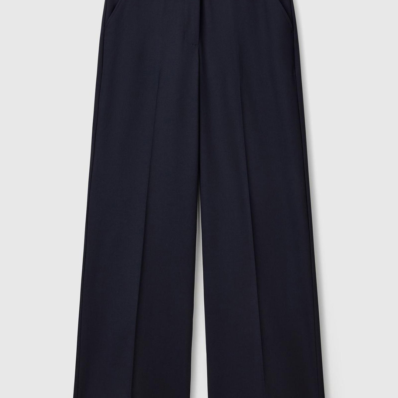 Kadın Lacivert Streç Kumaşlı Yüksek Bel Wide Leg Pantolon
