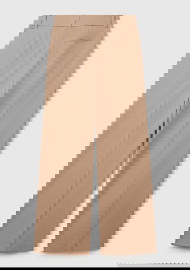  Kadın Bej Streç Kumaşlı Yüksek Bel Wide Leg Pantolon