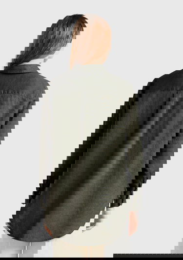  Kadın Haki %100 Keten Gömlek