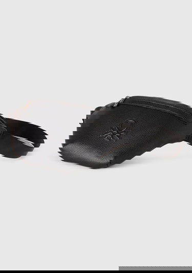  Erkek Siyah Eskitme Efektli Önü Logo Yamalı Fermuarlı Bel Çantası