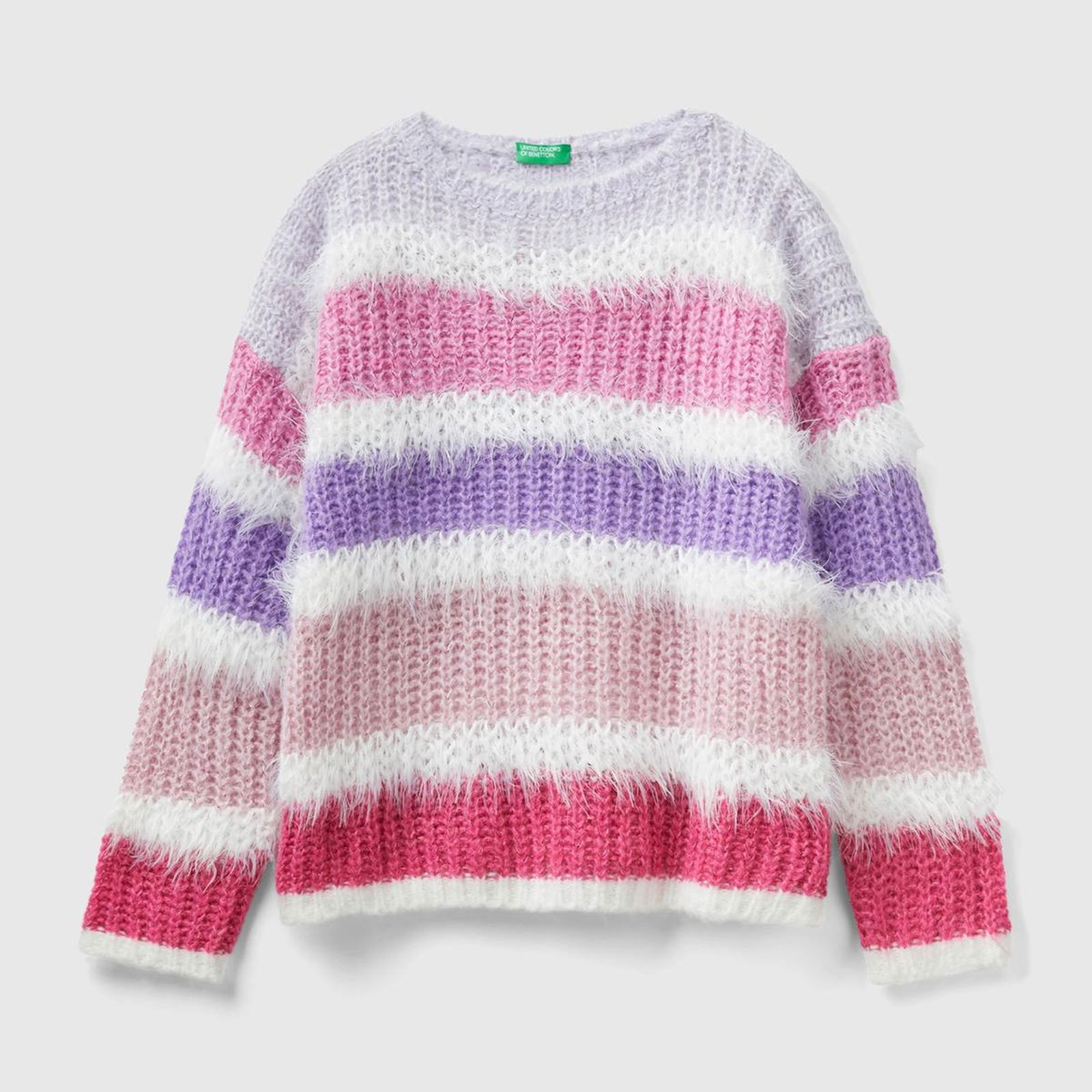 Kız Çocuk Renkli Mix Yatay Çizgili Crop Kazak