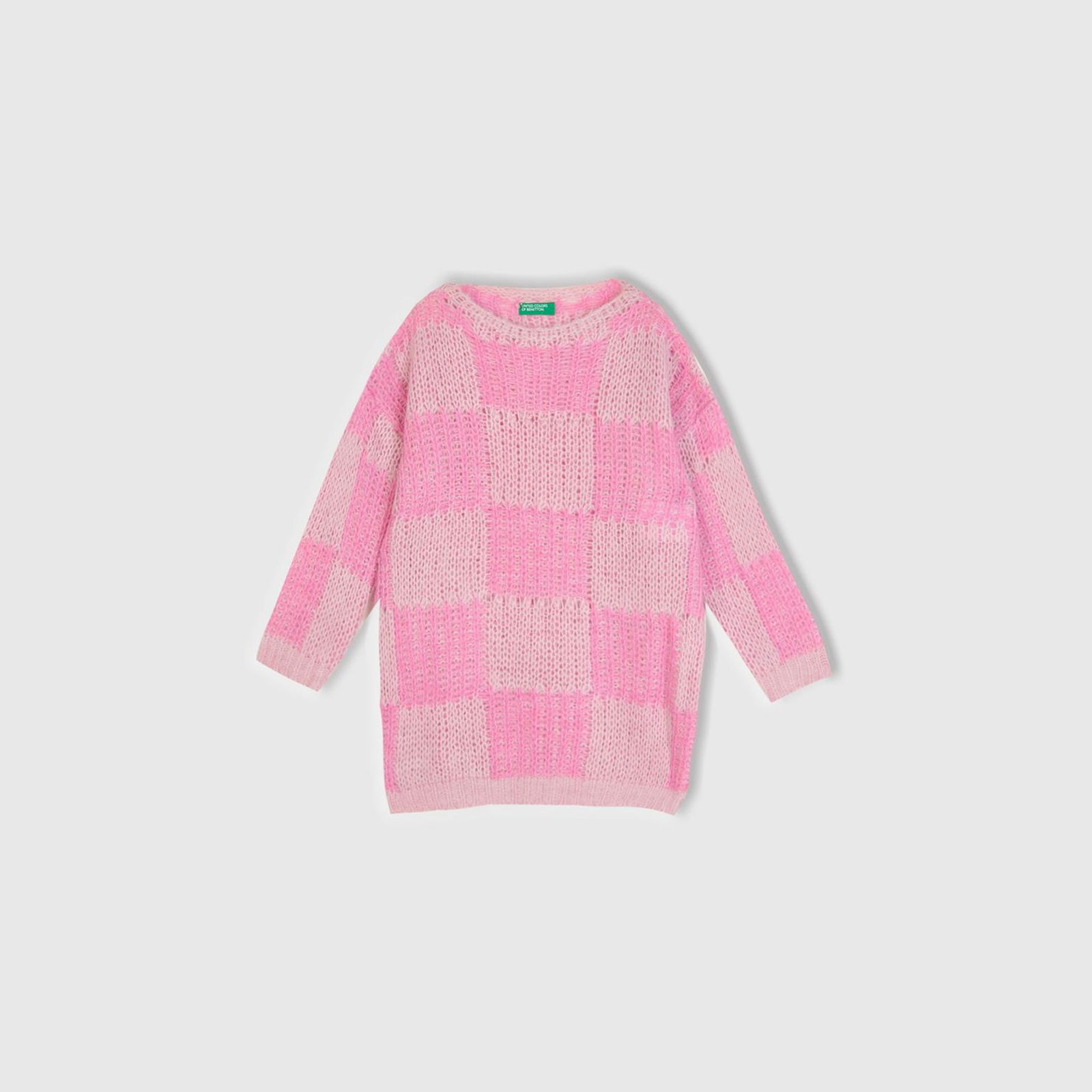 Kız Çocuk Pembe Mix Dama Desenli Kazak