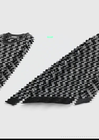  Erkek Çocuk Siyah Mikro Dama Desenli Sweatshirt