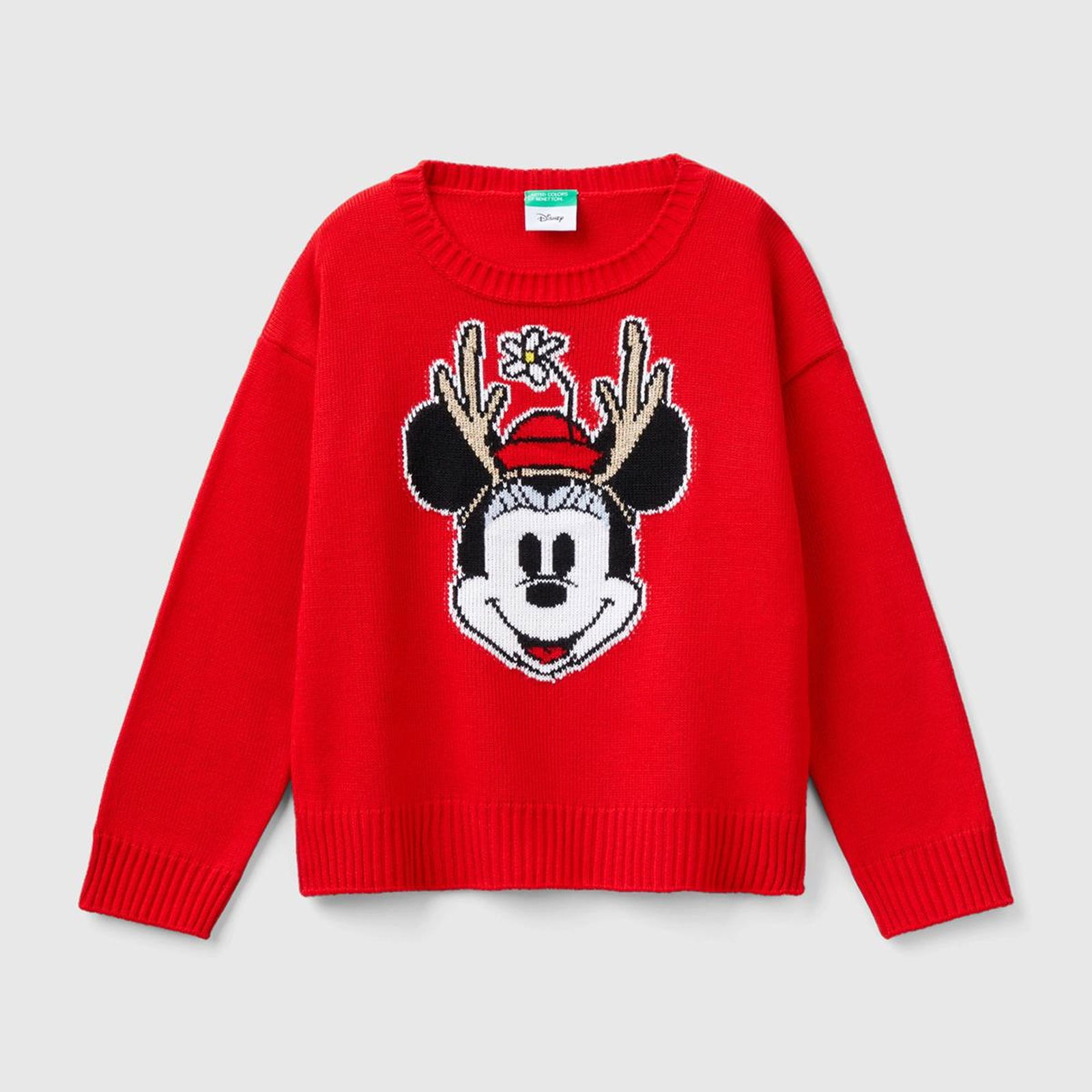 Kız Çocuk Kırmızı XMAS Mickey Baskılı Düşük Omuzlu Sweatshirt