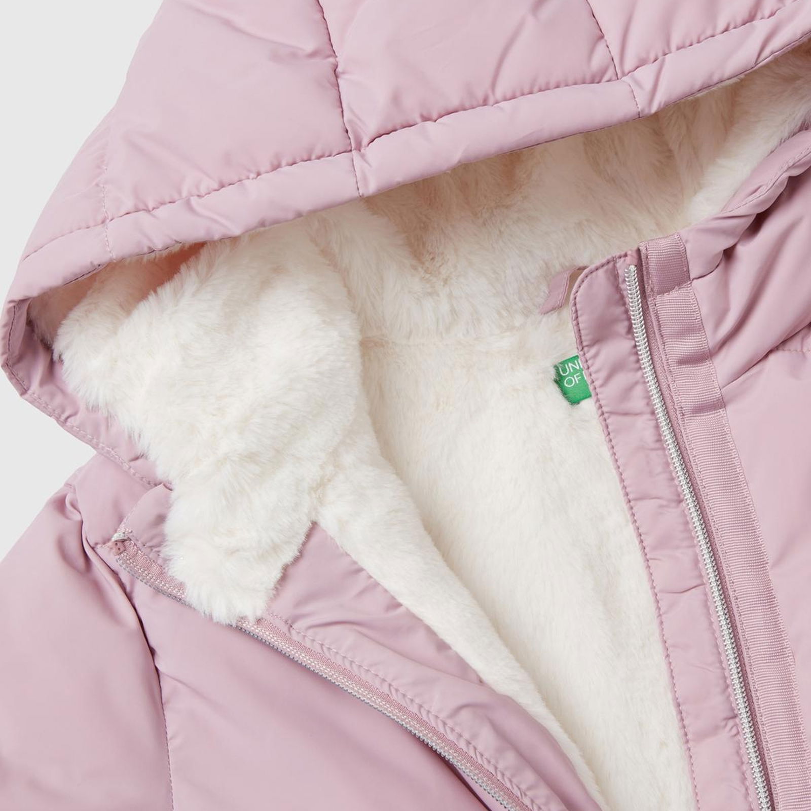 Kız Çocuk Gül Kurusu Benetton Logolu İçi Peluşlu Pufa Mont