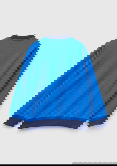 Erkek Çocuk Lacivert Slogan Baskılı Renk Bloklu Sweatshirt