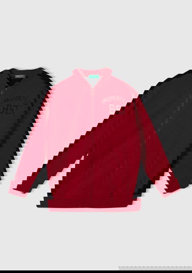  Erkek Çocuk Kırmızı Slogan Baskılı Renk Bloklu Sweatshirt