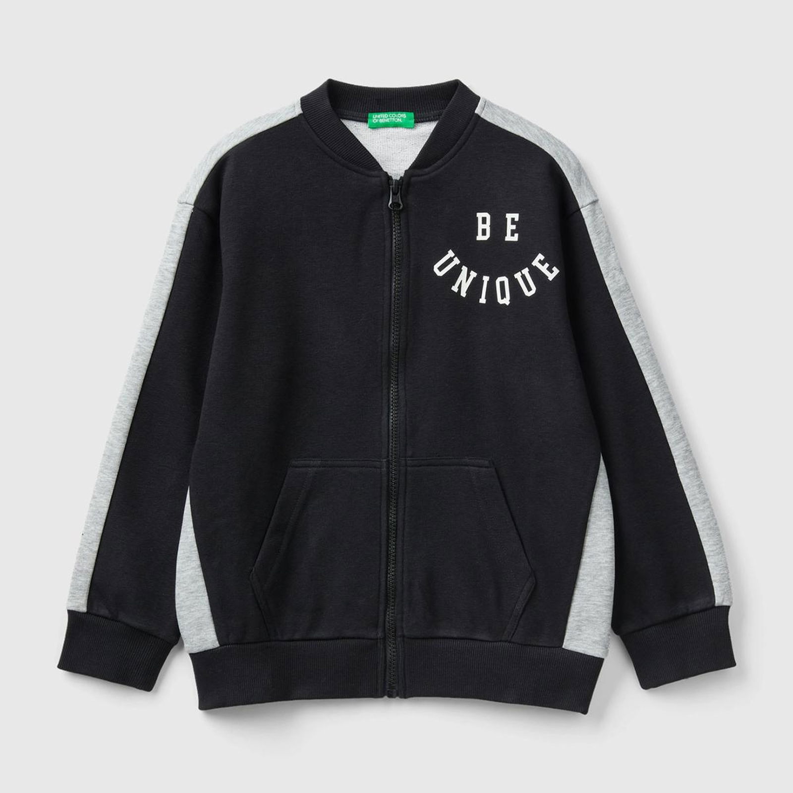 Erkek Çocuk Siyah Slogan Baskılı Renk Bloklu Sweatshirt
