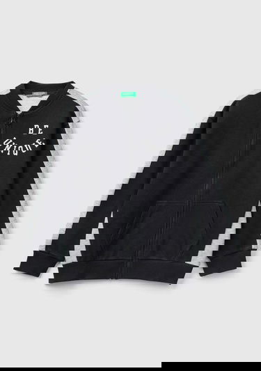  Erkek Çocuk Siyah Slogan Baskılı Renk Bloklu Sweatshirt