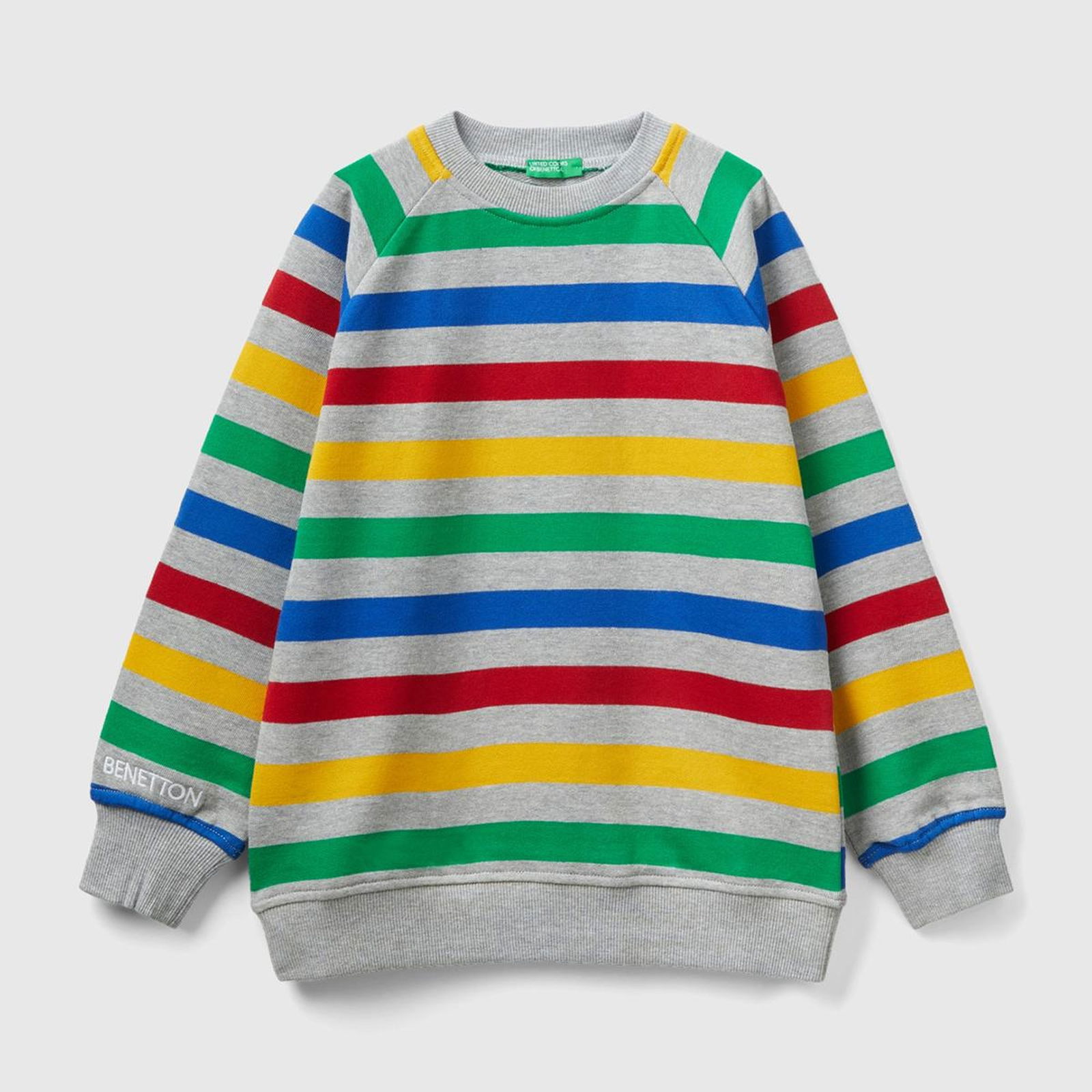 Erkek Çocuk Gri Mix Yatay Çizgili Bileğinde Benetton Yazılı Sweatshirt