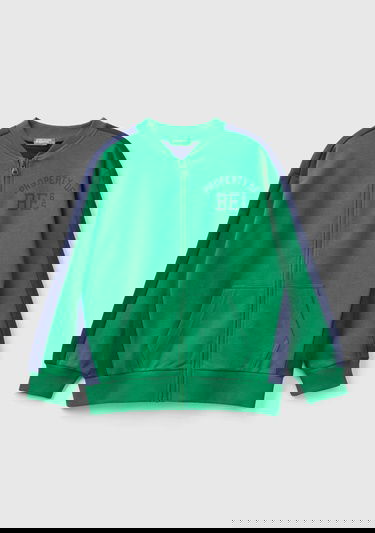  Erkek Çocuk Yeşil Slogan Baskılı Renk Bloklu Sweatshirt