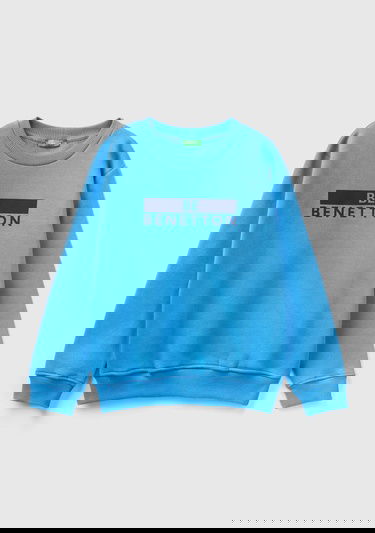  Erkek Çocuk Mavi Slogan Baskılı Sweatshirt