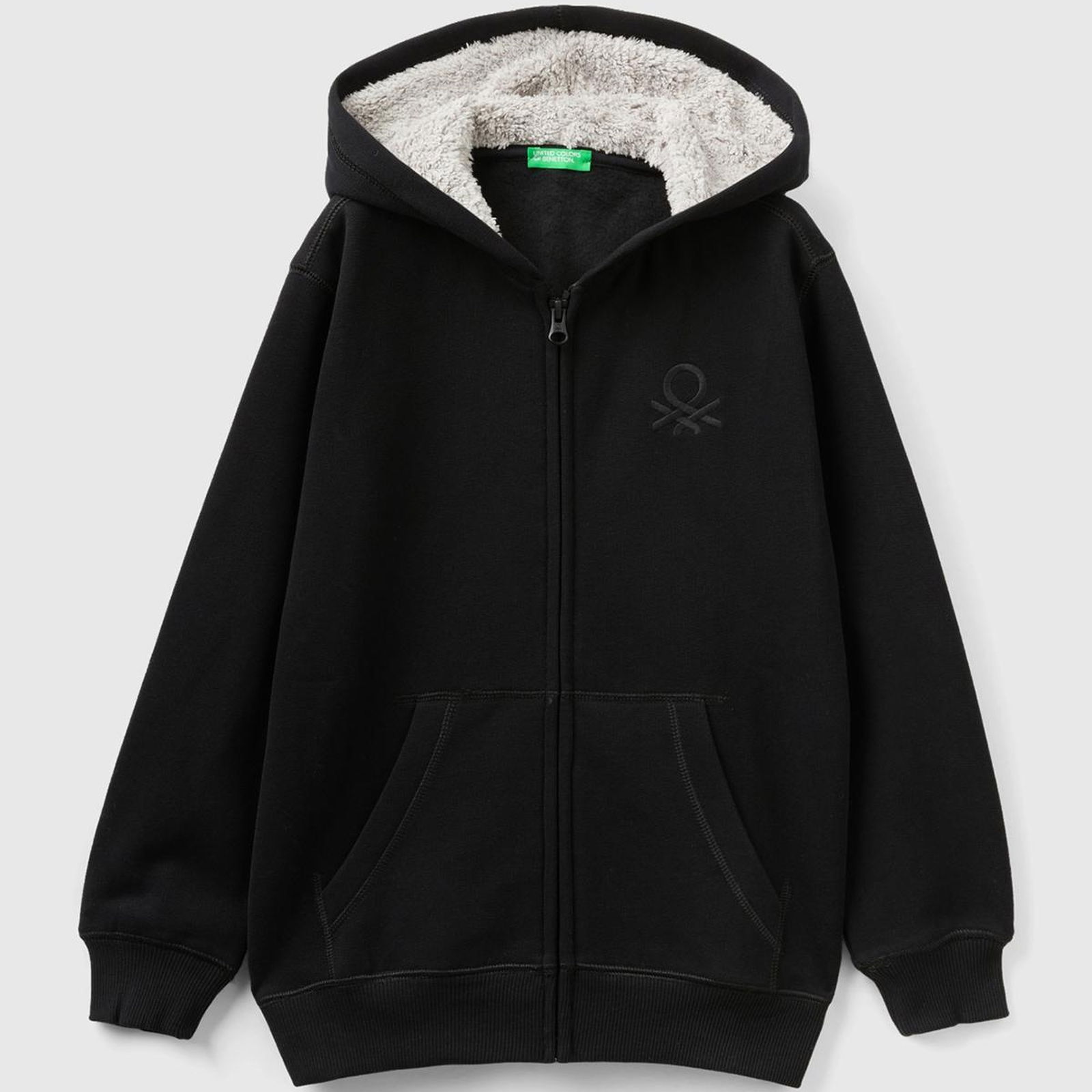 Erkek Çocuk Siyah Benetton Logolu İçi Peluşlu Sweatshirt