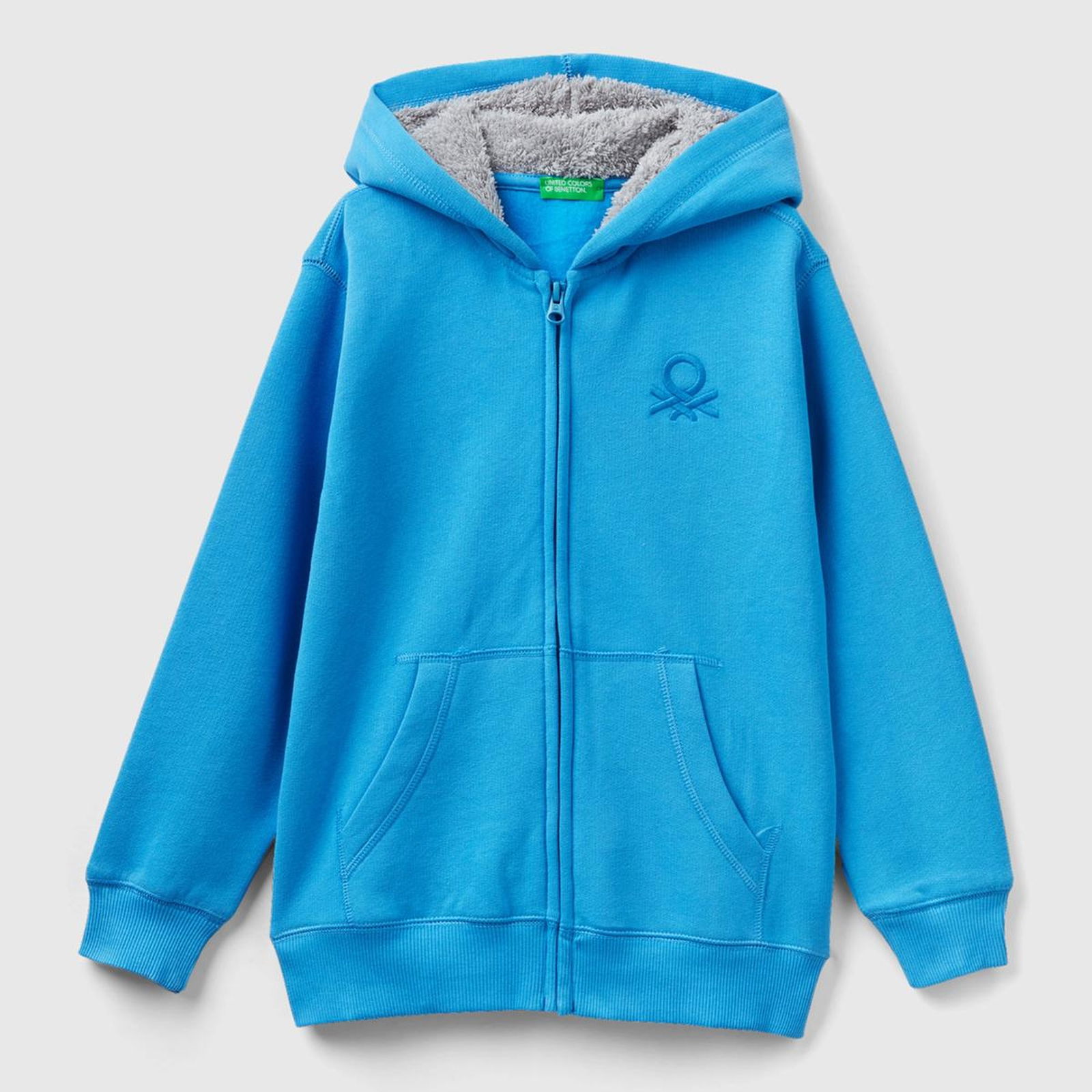 Erkek Çocuk Mavi Benetton Logolu İçi Peluşlu Sweatshirt