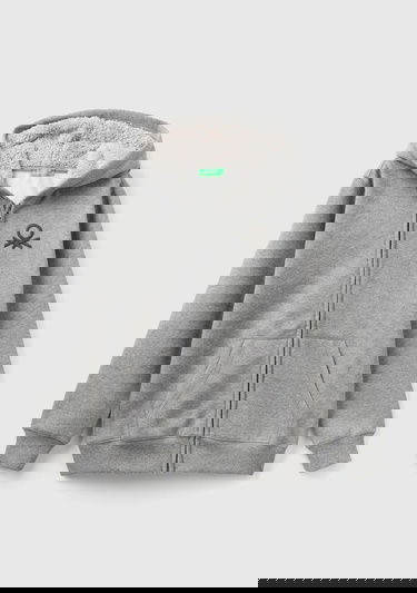  Erkek Çocuk Antrasit Melanj Benetton Logolu İçi Peluşlu Sweatshirt