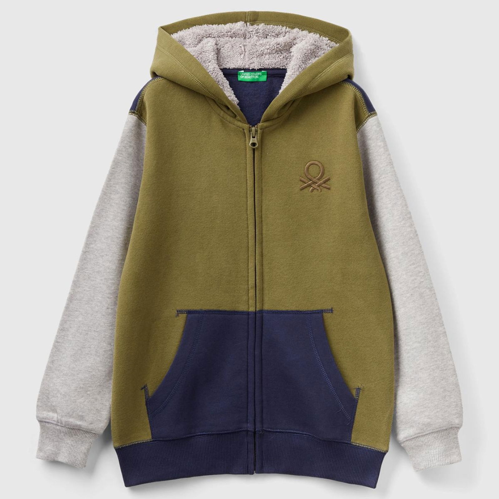 Erkek Çocuk Haki Mix Benetton Logolu İçi Peluşlu Sweatshirt