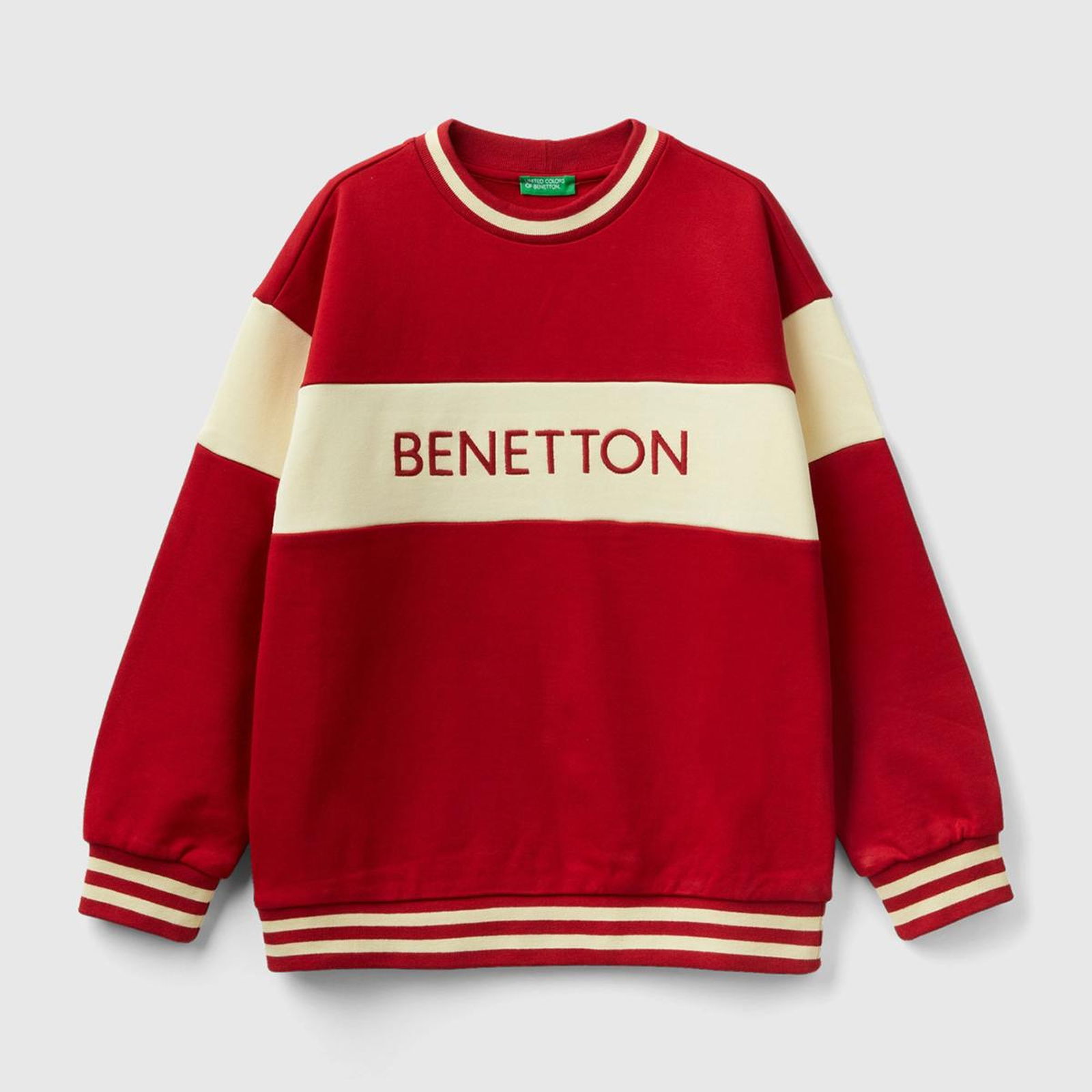 Erkek Çocuk Kırmızı Renk Bloklu Balıkçı Yaka Benetton Yazılı Sweatshirt