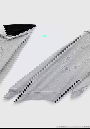  Erkek Çocuk Gri Melanj Slogan Baskılı Düşük Omuzlu Sweatshirt