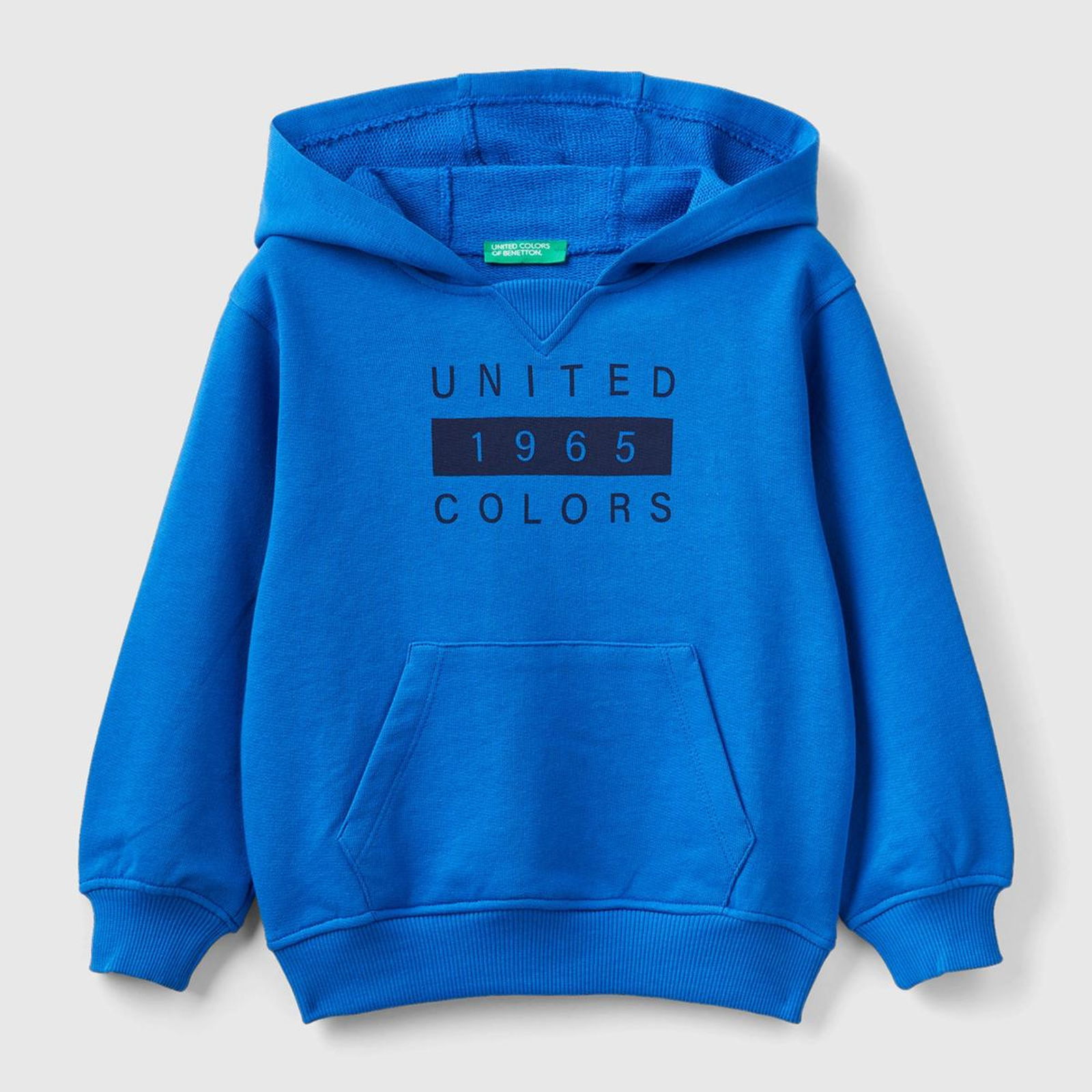 Erkek Çocuk Saks Mavi Logo Baskılı Renk Bloklu Sweatshirt
