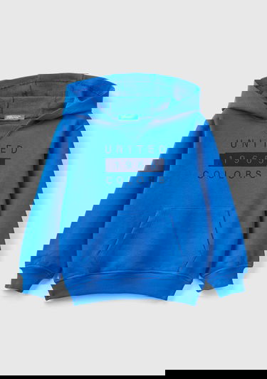  Erkek Çocuk Saks Mavi Logo Baskılı Renk Bloklu Sweatshirt