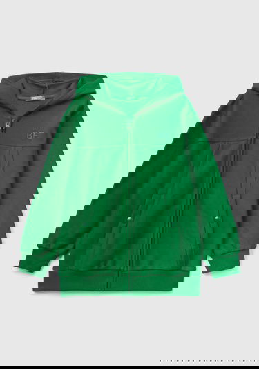 Erkek Çocuk Koyu Yeşil BE Baskılı Büyük Cepli Sweatshirt