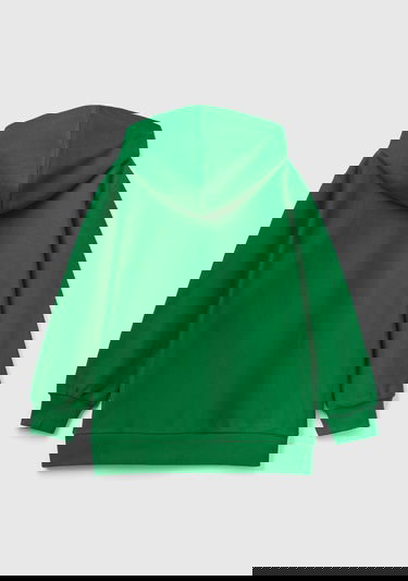  Erkek Çocuk Koyu Yeşil BE Baskılı Büyük Cepli Sweatshirt